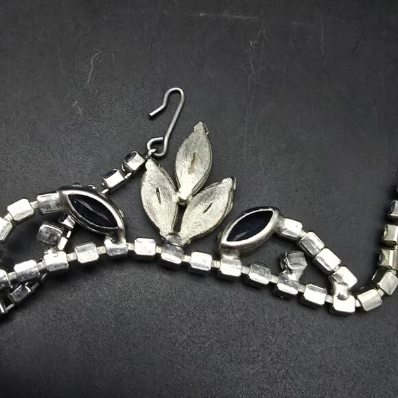 Blue Rhinestone Necklace Aurora Borealis Vintage Glam Jewelry - Picture 8 of 9